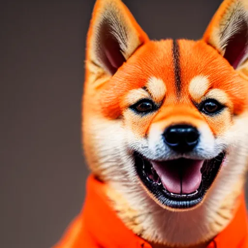 Prompt: a high detail photo of a shiba inu wearing an orange hoodie,photorealistic,hyperdetailed,professional lighting,studio photo,studio lighting,detailed face,depth of field,focus