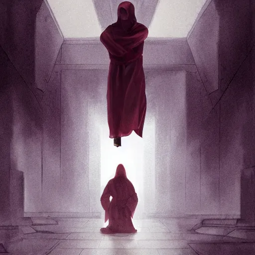 Image similar to robed man levitating in a sith temple, atmospheric, cinematic, concept art painting