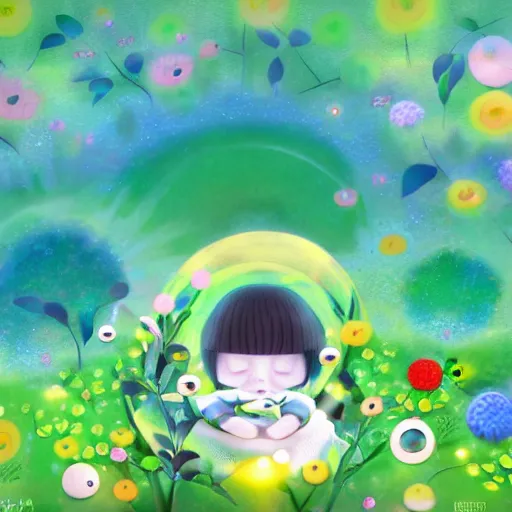 Image similar to poor child dreaming they are in a better place, digital art, inspired by chiho aoshima