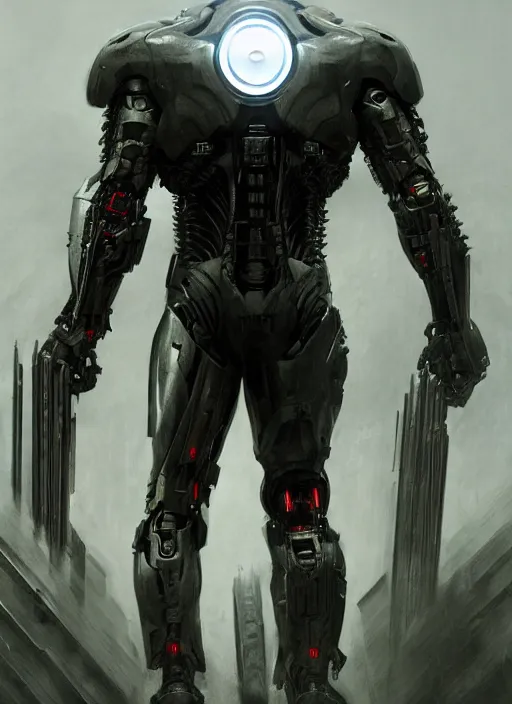 Image similar to henry cavill as victor stone, full body concept, cyborg, borg, strogg, face of a man, terminator, flesh, quake strogg, doom demon, wolfenstein, monstrous, powerful, symmetry, symmetrical, concept art by ruan jia and greg rutkowski