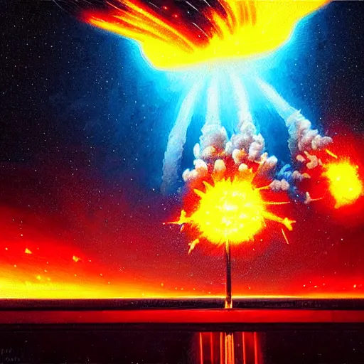 Prompt: mosaic of a nuclear explosion from space, neon lights by greg rutkowski