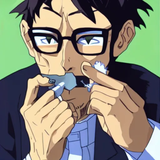 Image similar to gendo ikari smoking a joint, ultrarealistic