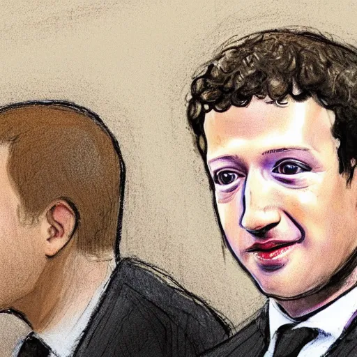 Image similar to mark Zuckerberg crying in a courtroom