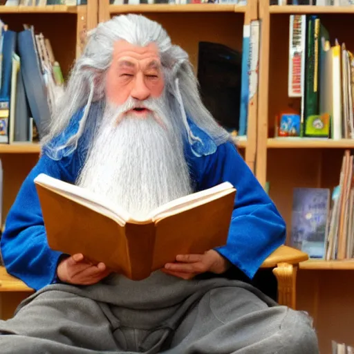 Prompt: gandalf reading books at kindergarden