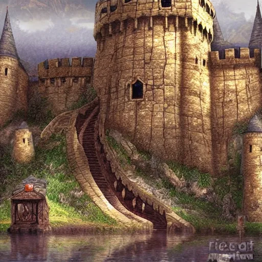 Prompt: A stunning fortress ran by dwarves, medieval style, digital art, masterpiece