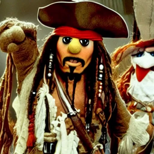 Prompt: a still of Jack Sparrow in The Muppets (1976)