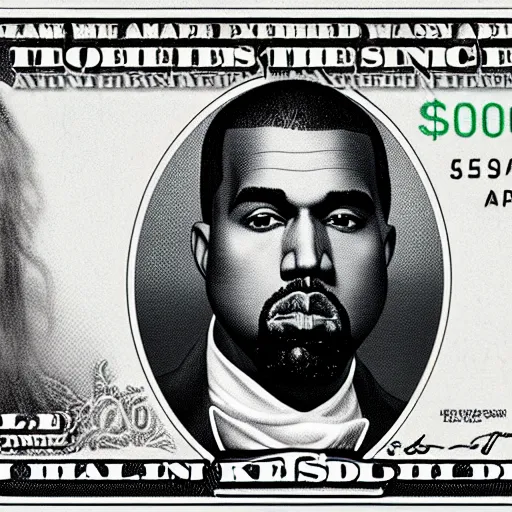 Image similar to kanye west on the american one dollar bill