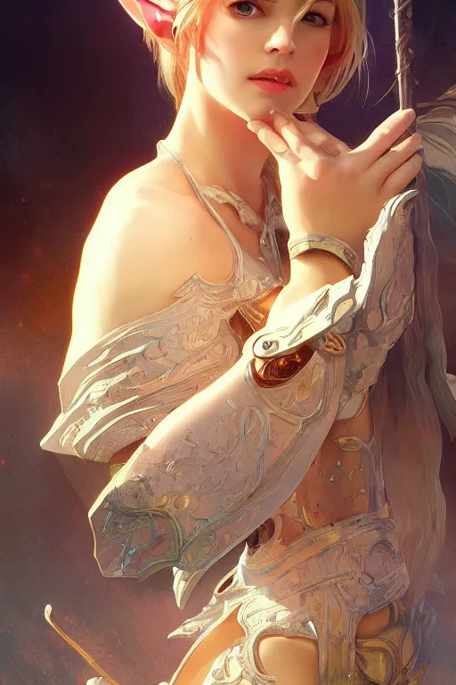 Prompt: elf, final fantsy, digital painting, portrait , cinematic lighting, highly detailed, artstation, concept art, illustration, smooth, sharp focus, editor's pickup, trending on artstation, trending on deviantart, alphonse mucha, WLOP