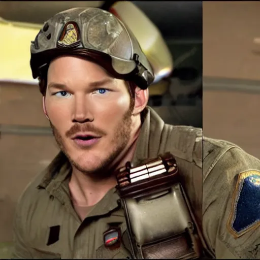 Image similar to chris pratt dressed as mario in a navy seal fire fight