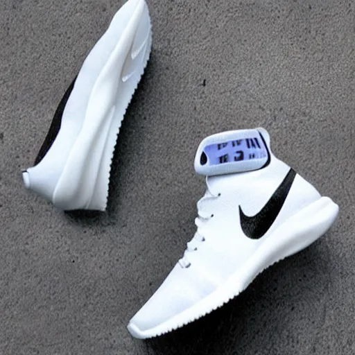 Image similar to a futuristic white nike shoe inspired by spaceship, sci fi with technical mech details and jelly like midsole