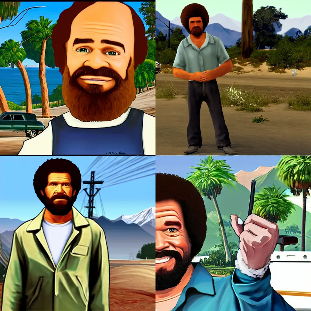 Prompt: Bob Ross in Grand Theft Auto: San Andreas