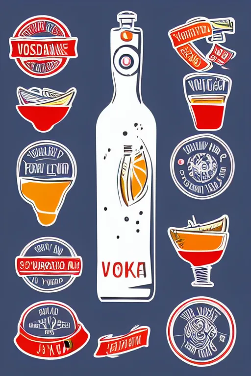 Image similar to Vodka bottle , sticker, colorful, illustration, highly detailed, simple, smooth and clean vector curves, no jagged lines, vector art, smooth