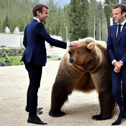 Image similar to emmanuel macron rinding a bear