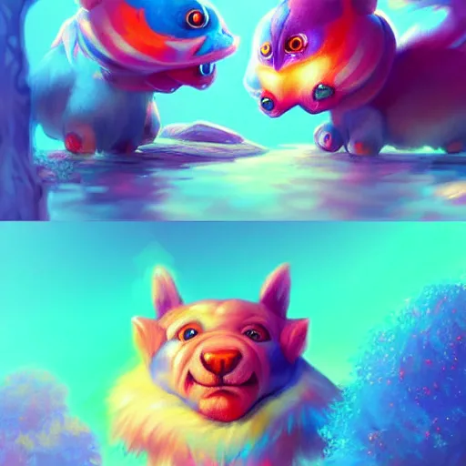 Image similar to cute creatures. bright art masterpiece artstation. 8k, sharp high quality illustration in style of Jose Daniel Cabrera Pena and Leonid Kozienko, magical colored theme, concept art by Tooth Wu,