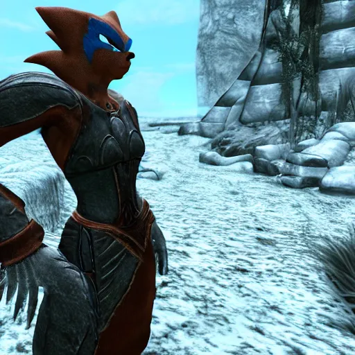 Image similar to A screenshot of the Sonic NPC in Skyrim