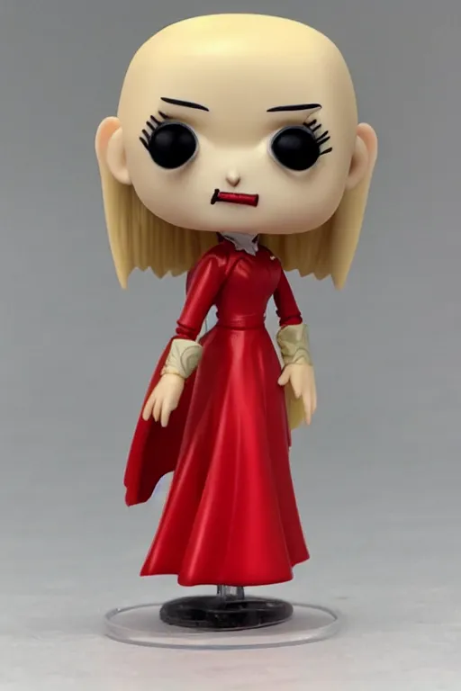 Image similar to nosferatu princess, blonde hair, wearing a red dress, highly detailed, funko pop