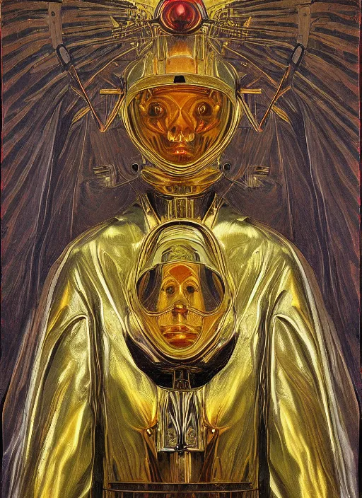 Image similar to a portrait of a shiny metallic renaissance robot, in the style of Jan van Eyck,