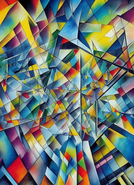 Image similar to A surreal painting of a shattered abstract cubism 3d origami cityscape made of expressive abstract exploded calligraphy font in a tunnel-like 3 point perspective by hr giger and Vladimir kush by dali by kandinsky, 3d, realistic shading, complimentary colors, neon tint, aesthetically pleasing composition, masterpiece, 4k, 8k, ultra realistic, super realistic,