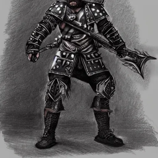 Image similar to a kislev warrior who is wearing iron gauntlets in the shape of bear claws in the style of warhammer fantasy : : head and shoulders drawing