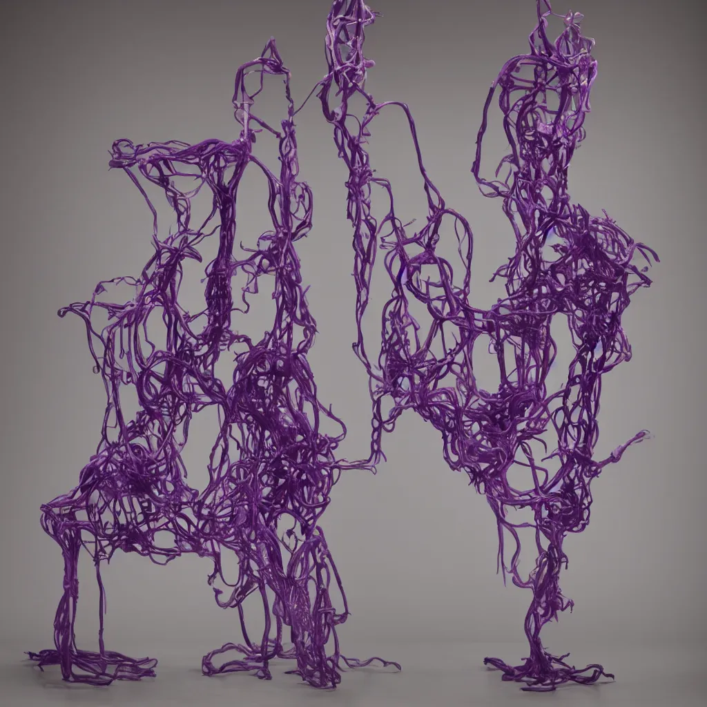 Prompt: an abstract organism machine with purple wax form by nadav kander