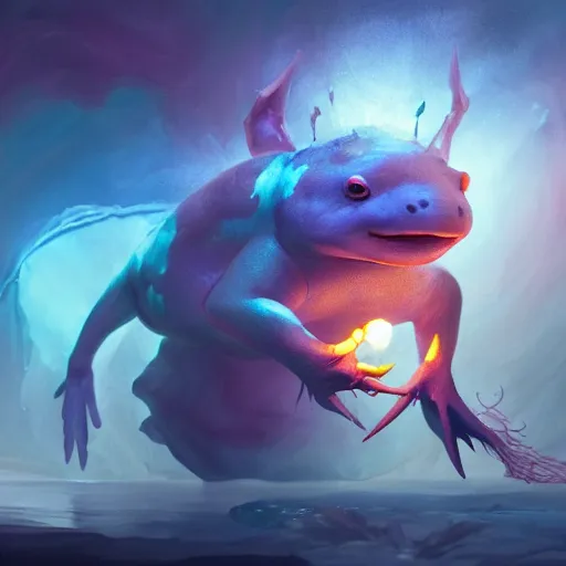 Image similar to Anthropomorphized Axolotl magician casting bright magic light spell, magic the gathering artwork, D&D, fantasy, cinematic lighting, centered, highly detailed, digital painting, artstation, concept art, smooth, sharp focus, illustration, volumetric lighting, 8k, art by Akihiko Yoshida and Greg Rutkowski