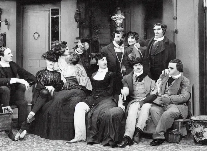 Image similar to a daguerrotype of friends sitcom in a very early film stock, 1 8 0 0 s, vintage