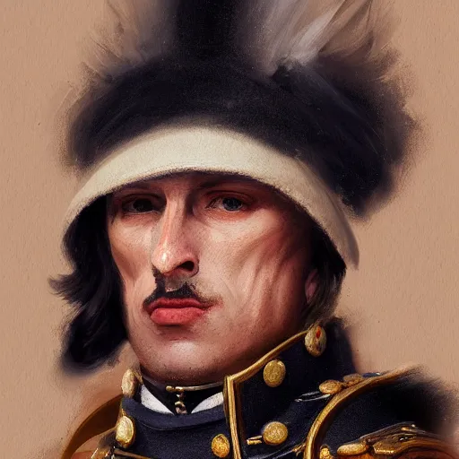 Prompt: portrait of french hussar by Édouard Detaille, 4k resolution, detailed, concept art, digital art painting, realistic, authentic costume, trending on artstation