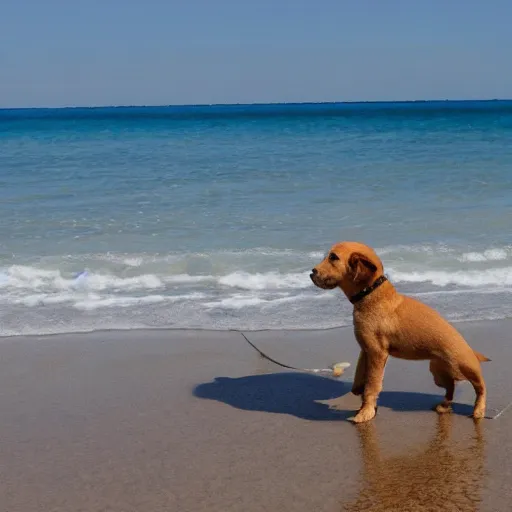 Image similar to a beach with a puppy on it