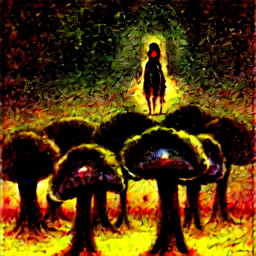 Image similar to strange mushroom by beksinski, luis royo and arthur rackham