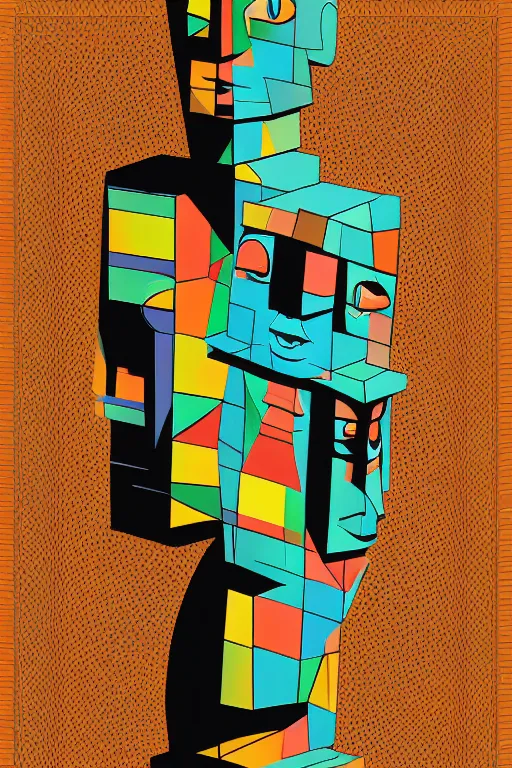 Image similar to cubist moai statue cutout digital illustration cartoon colorful beeple