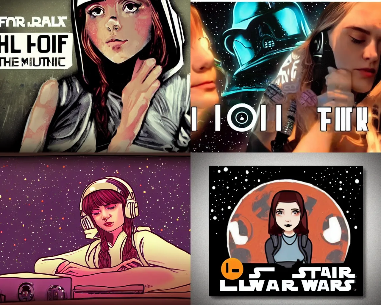 Prompt: Lo-fi Star Wars, Lofi girl, relax music, hd