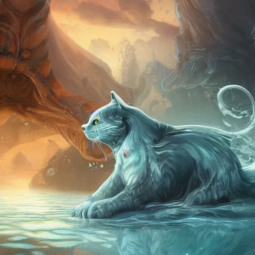 Image similar to liquid cat, water elemental, fantasy, highly detailed, smooth, artstation, digital illustration