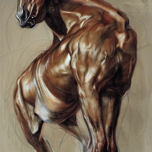 Prompt: creature concept of a horse human chimera by jenny saville