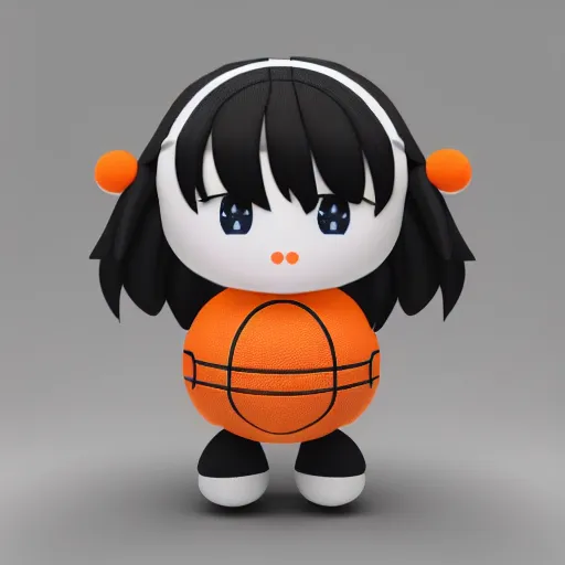 Prompt: cute fumo plush of a girl who plays basketball, black and white and orange, vray caustics