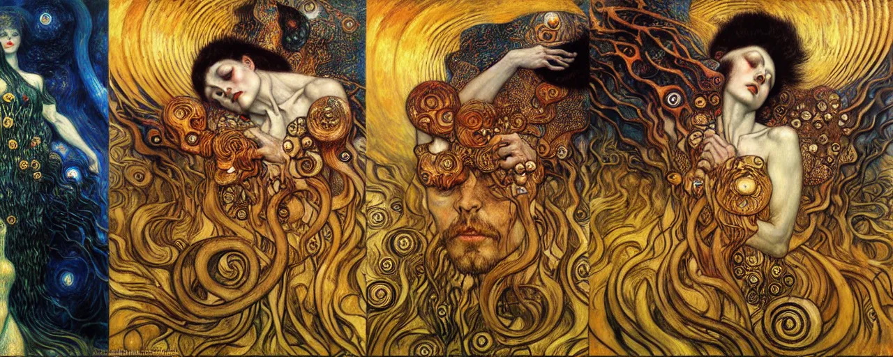 Image similar to Divine Chaos Engine by Karol Bak, Jean Delville, William Blake, Gustav Klimt, and Vincent Van Gogh, symbolist, visionary