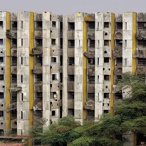 Prompt: brutalist public housing in New Delhi India