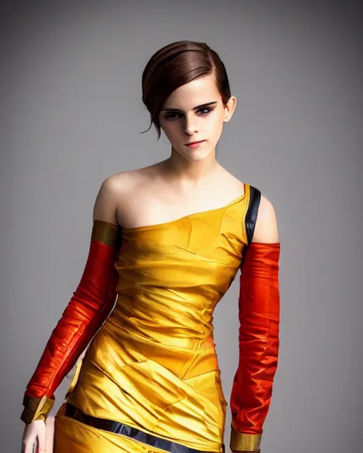 Prompt: attractive Emma Watson cosplaying as futuristic sci-fi dynamic, modern stylish fashion model in the style of Assamese bihu mekhela sador design gamosa, glamourous cosplay, unreal engine 8k, photorealistic perfect body , slim figure , juicy legs , thighs focus , solo photoshoot , Sony A7iii 50mm cine lens, f 1.4, 150s, adobe lightroom