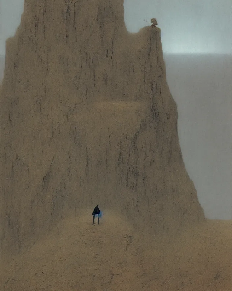 Image similar to Man in front of the cliff of death by beksinski