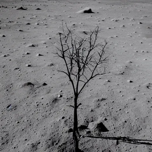 Prompt: a NASA photo of a single tree growing on the moon