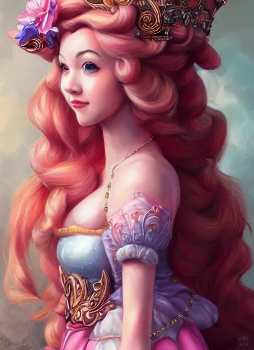 Image similar to portrait Princess Peach as of the Goddess of Wisdom, elegant, intricate, rococo full frontal shot, highly detailed, digital painting, artstation, concept art, sharp focus, illustration, art by artgerm