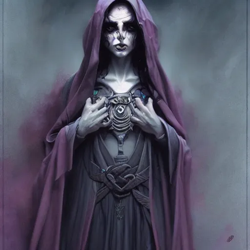 Image similar to dark cloaked necromancer, by tom bagshaw and craig davison and guy denning and harumi hironaka, trending on artstation hq, deviantart, pinterest, 4 k uhd image