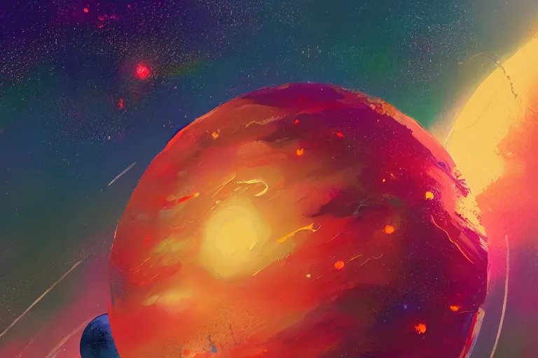 Image similar to a detailed painting of a marble like planet floating in space in a sea of colorful sea of stars, by alena aenami, petros afshar and greg rutkowski trending on artstation, deviantart, planet, clouds, earth, exoplanet, stars