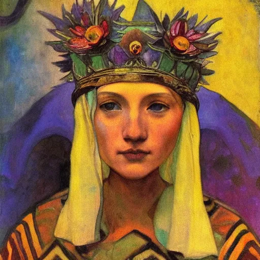 Prompt: the bee crown, by Annie Swynnerton and Nicholas Roerich, elaborate costume, flowers, rich color, dramatic cinematic lighting, smooth, sharp focus, extremely detailed