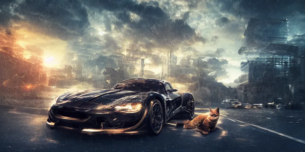 Image similar to cat driving a car, realistic 4 k octane beautifully detailed render, 4 k post - processing, highly detailed, intricate complexity, epic composition, magical atmosphere, cinematic lighting, masterpiece, ultra hd