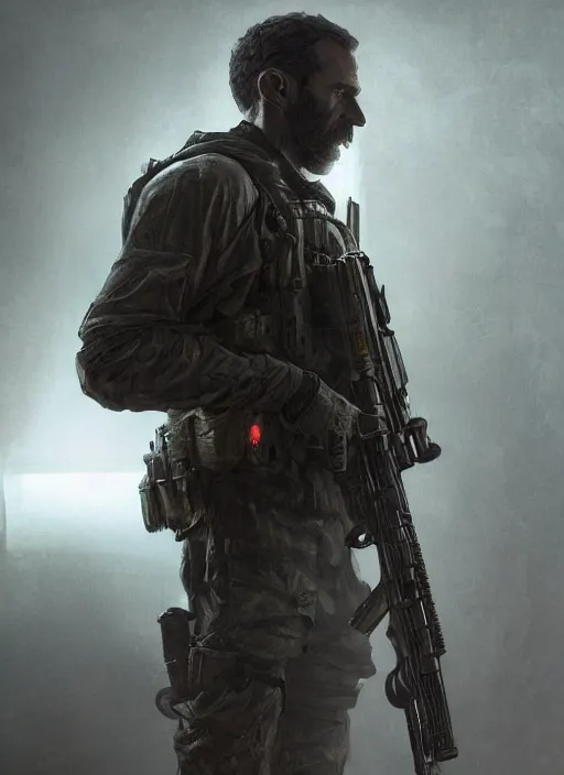 Image similar to a photorealistic dramatic hyperrealistic full frame render of call of duty modern warfare ghost character by wlop, greg rutkowski, alphonse mucha, beautiful dynamic dramatic dark moody lighting, shadows, cinematic atmosphere, artstation, concept design art, octane render, 8 k