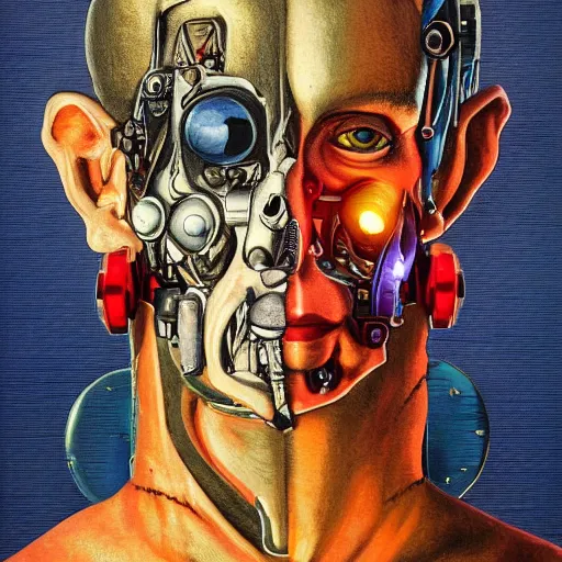 Prompt: a fine portrait of a psycho cyborg punk, distopic cosmic art, cry engine, 16K