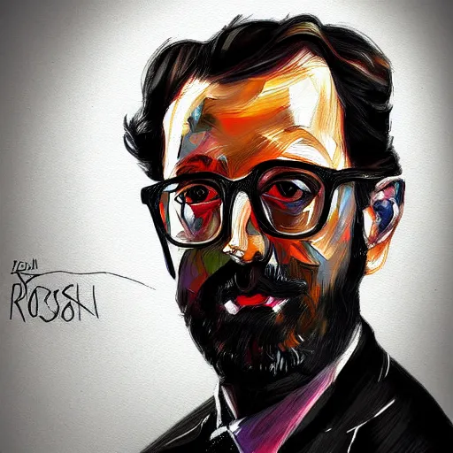 Prompt: a vibrant painting, portrait of Erik Erikson, disco elysium style!!!, Aleksander Rostov, sketch art, digital painting, expressionism, noir