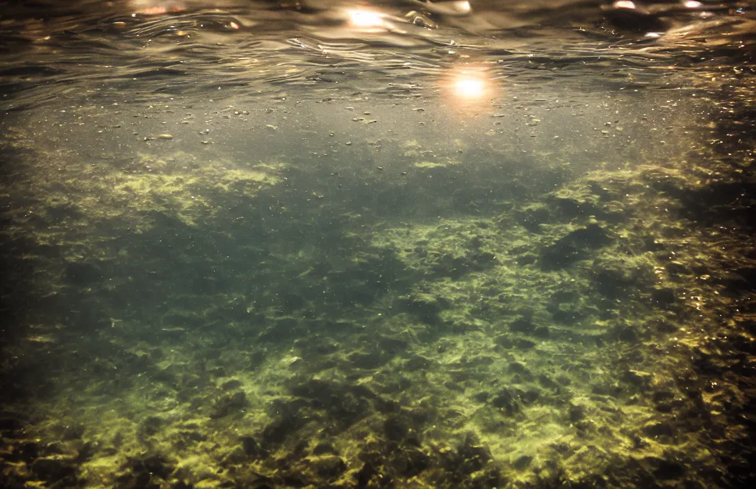 Image similar to glasgow city underwater, realistic, high detail, backlit, wide angle shot, turbid water