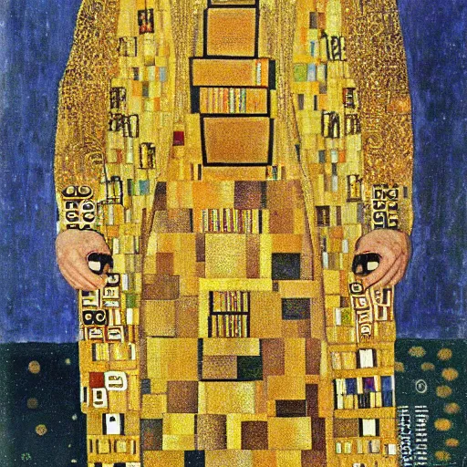 Prompt: a portrait of benjamin netanyahu wearing gold garbs and jewels, by gustave klimt