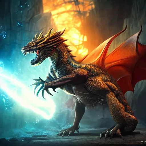 Image similar to beautiful cinematic fantasy poster, muscular dragon firefighter, beautiful blue glowing gold eyes, wideshot ultrawide angle epic scale, in the style of Mika Koskensalmi, Jason Chan, art station; cinematic quality character render; low angle; ultra high quality model; production quality cinema model,